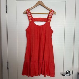 Anthropologie Tunic Dress Sz M Coral Embroidered Sleeveless Festival Beachy Boho